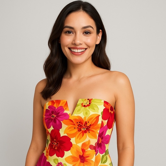 David Meister Floral Strapless Embellished 100% Silk Cocktail Dress Sz 4 - Picture 7 of 15